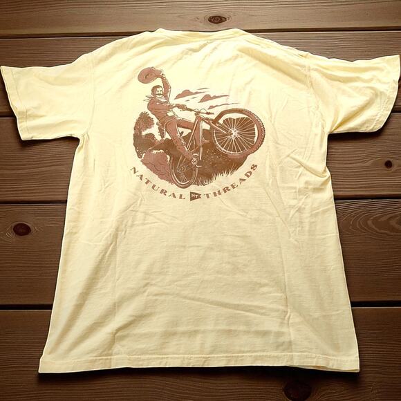 NATURAL THREADS Cowboy Mountain Bike T-Shirt Butter Yellow Brown NWA Cycling M - Picture 2 of 4